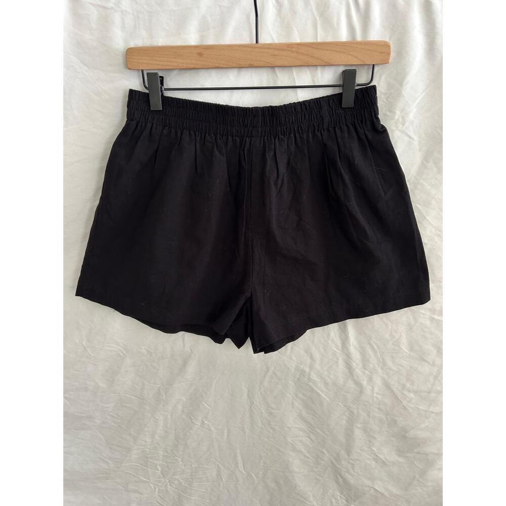 Commense Womens Small Black Minimalist Linen Blend Pull On Shorts Loungewear